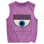 Unisex Bauhaus Eye Printed Washed Tank Top
