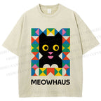 Unisex Meowhouse Color Geometry Printed Washed Tee