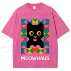 Unisex Meowhouse Color Geometry Printed Washed Tee