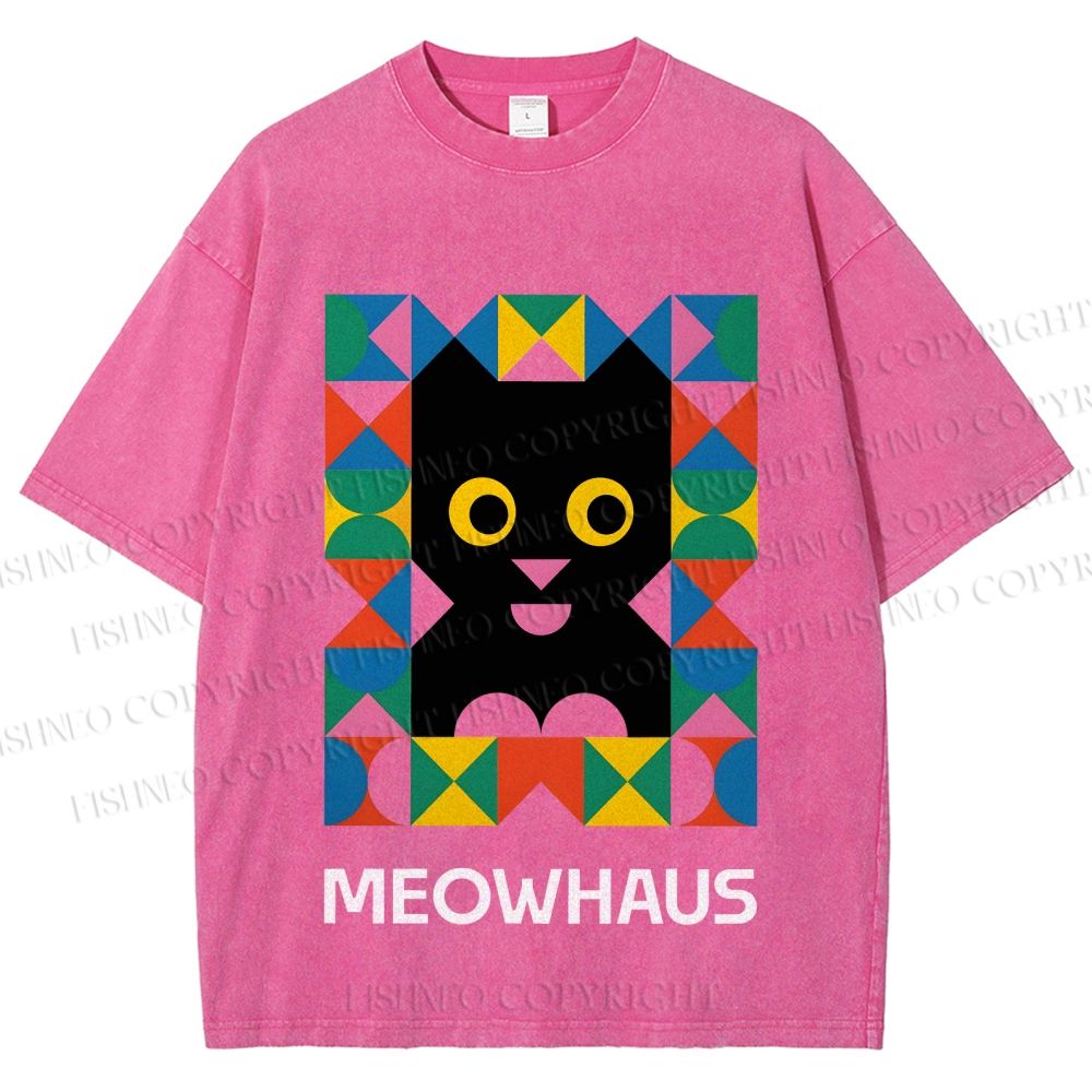Unisex Meowhouse Color Geometry Printed Washed Tee