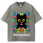 Unisex Meowhouse Color Geometry Printed Washed Tee