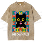 Unisex Meowhouse Color Geometry Printed Washed Tee