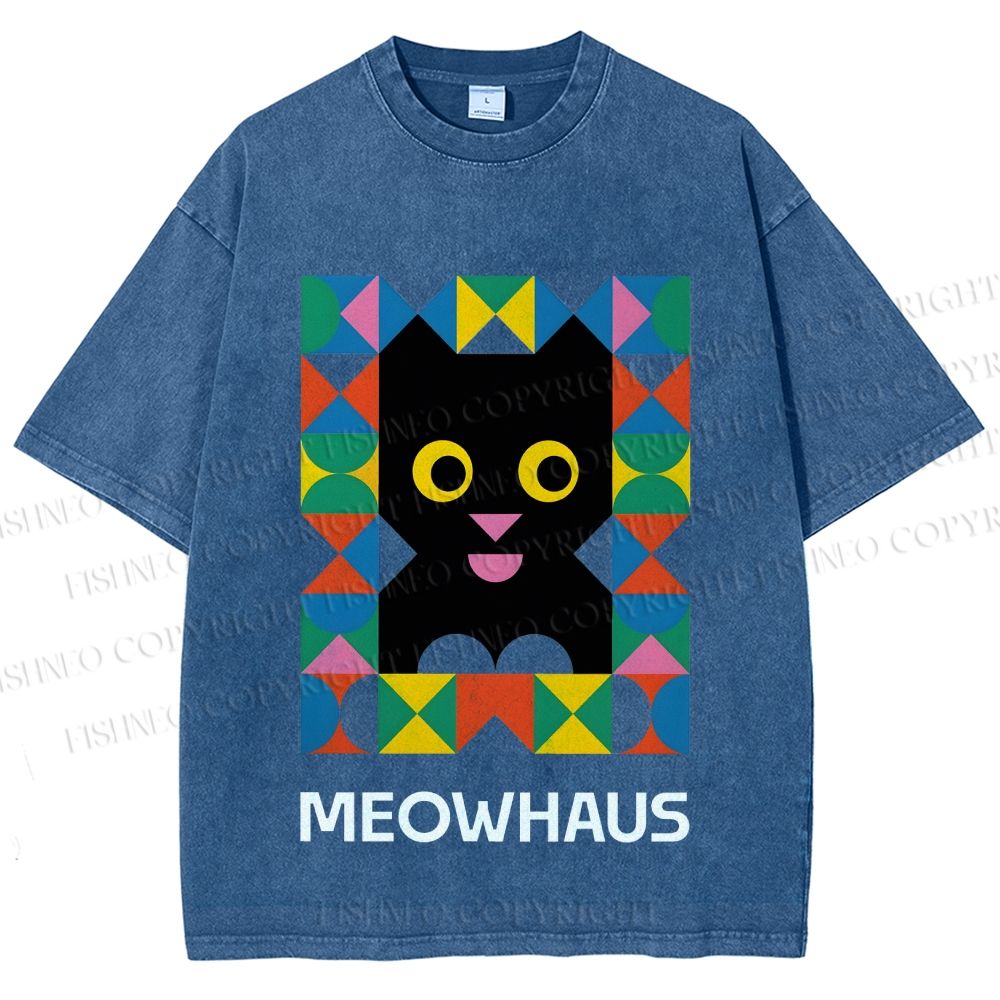 Unisex Meowhouse Color Geometry Printed Washed Tee