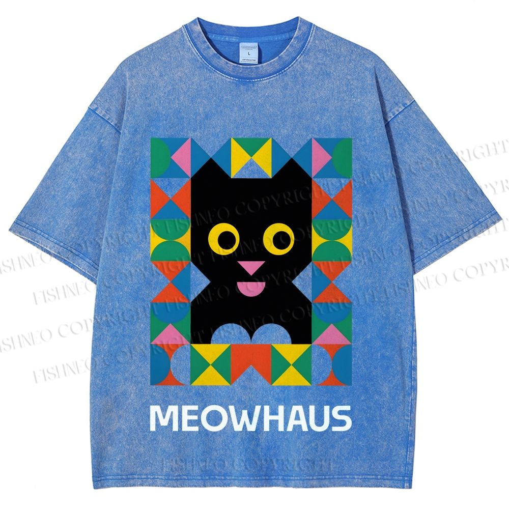 Unisex Meowhouse Color Geometry Printed Washed Tee