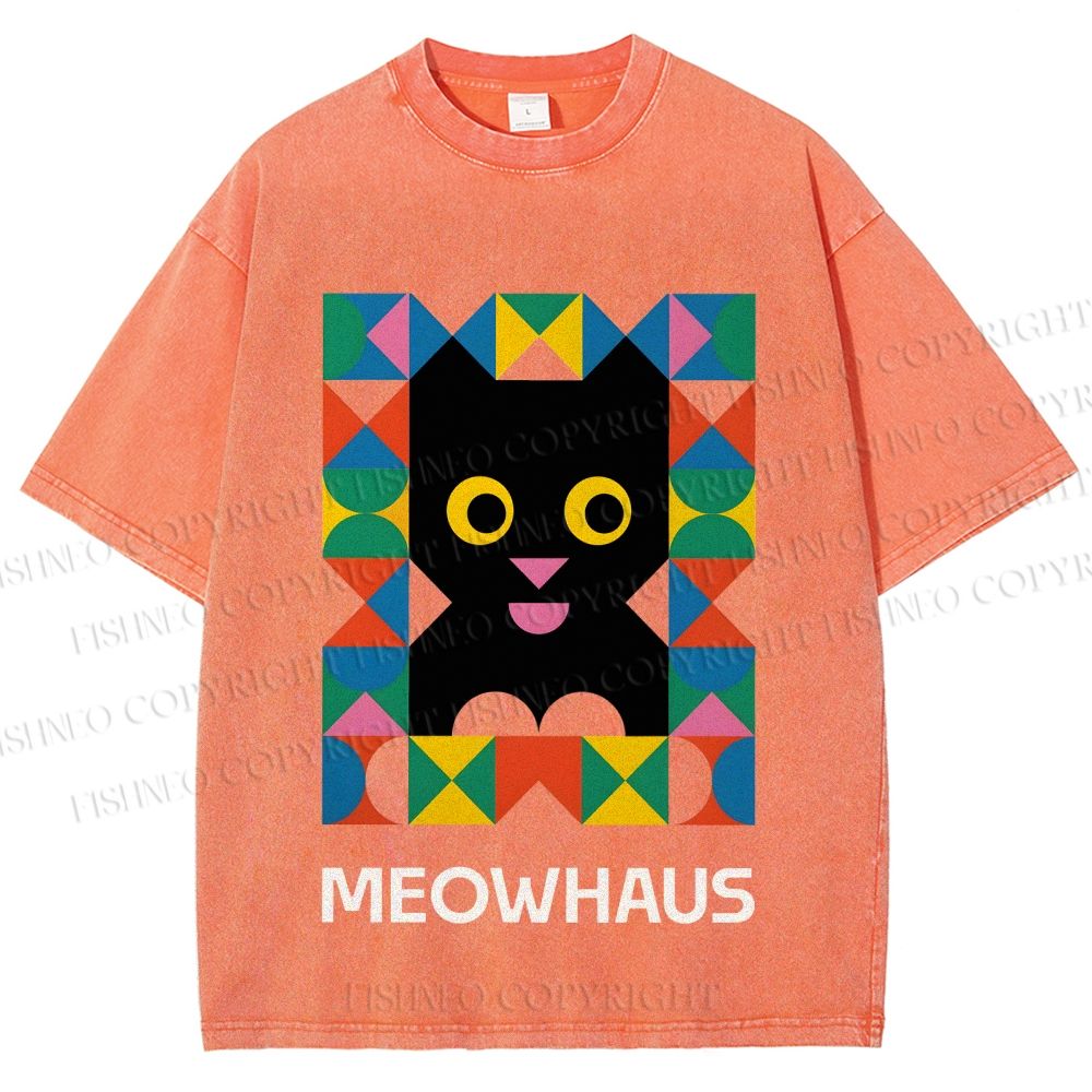 Unisex Meowhouse Color Geometry Printed Washed Tee