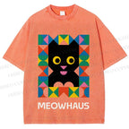 Unisex Meowhouse Color Geometry Printed Washed Tee