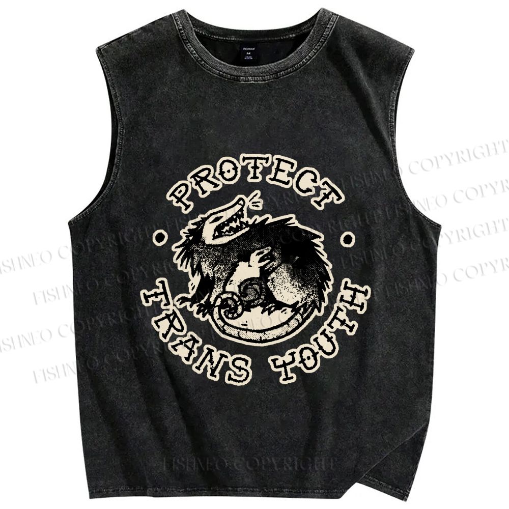 Unisex Pride Protect Trans Youth Opossum Printed Washed Tank Top