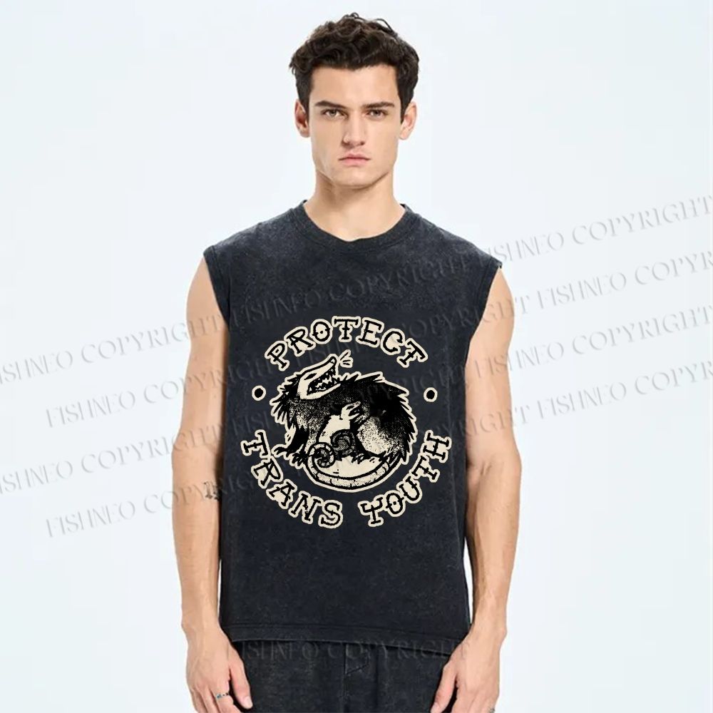 Unisex Pride Protect Trans Youth Opossum Printed Washed Tank Top
