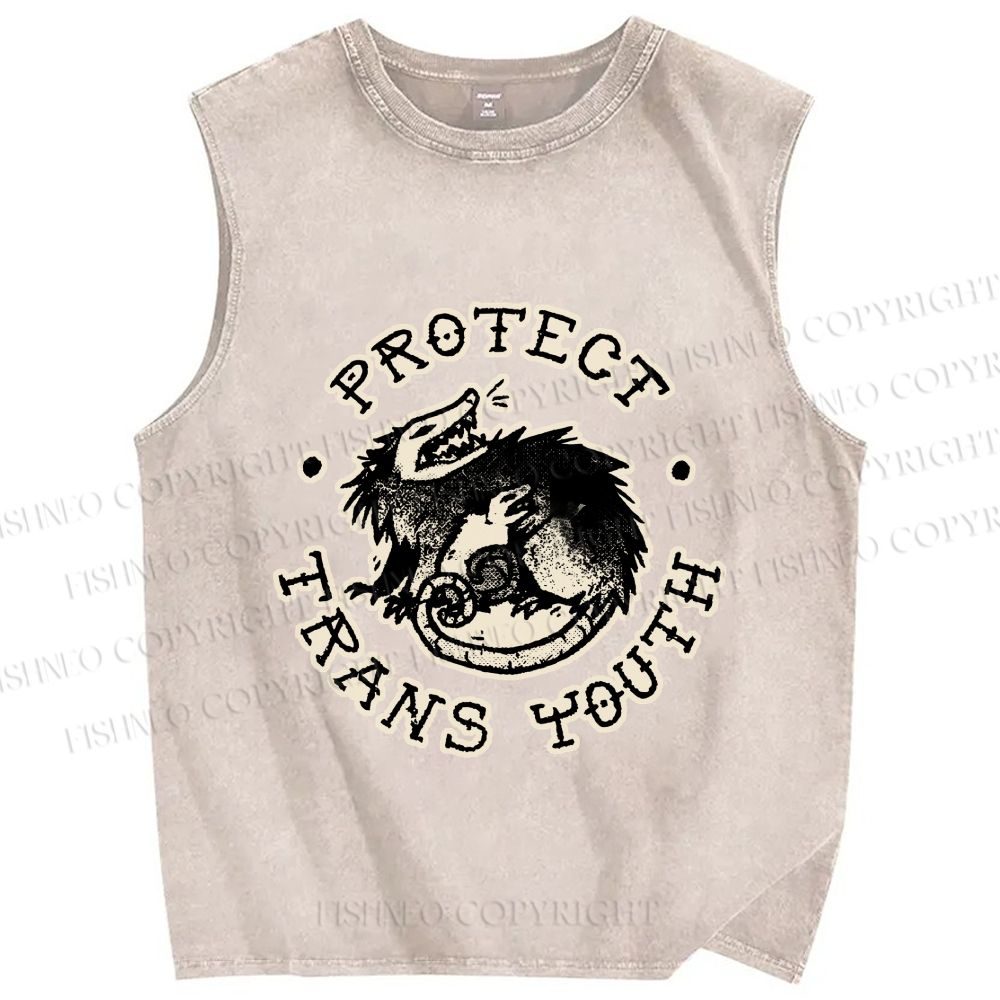 Unisex Pride Protect Trans Youth Opossum Printed Washed Tank Top