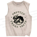 Unisex Pride Protect Trans Youth Opossum Printed Washed Tank Top