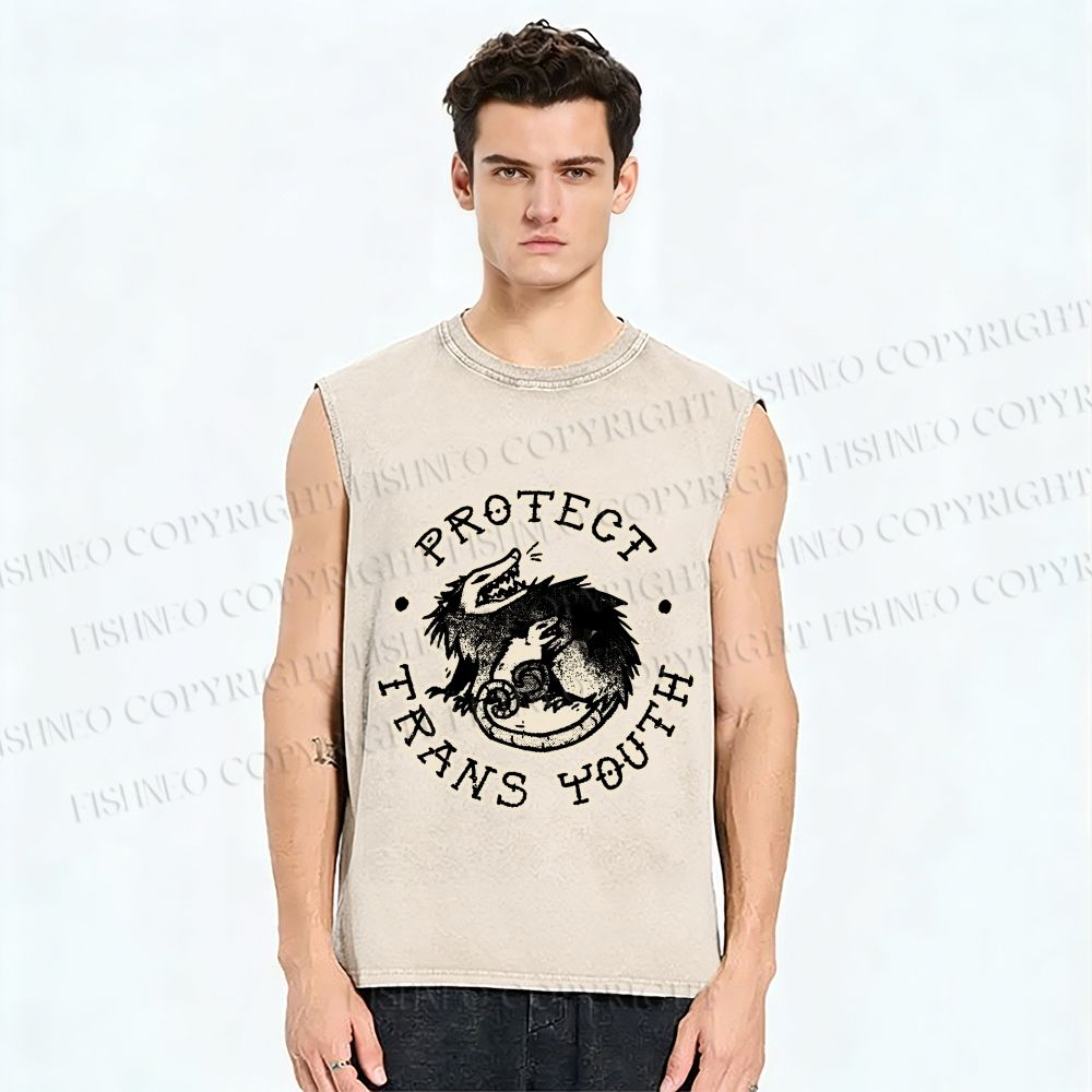 Unisex Pride Protect Trans Youth Opossum Printed Washed Tank Top