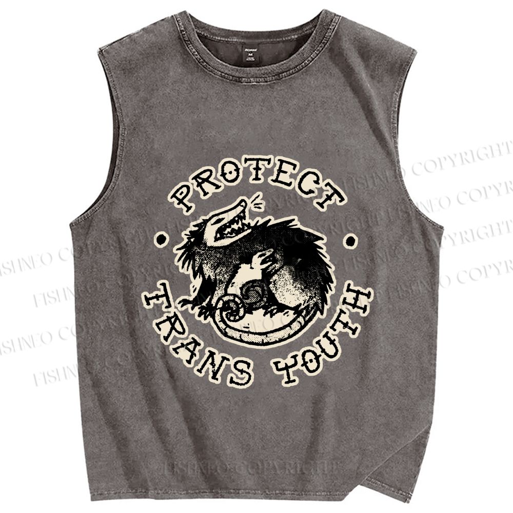 Unisex Pride Protect Trans Youth Opossum Printed Washed Tank Top