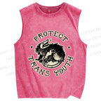 Unisex Pride Protect Trans Youth Opossum Printed Washed Tank Top