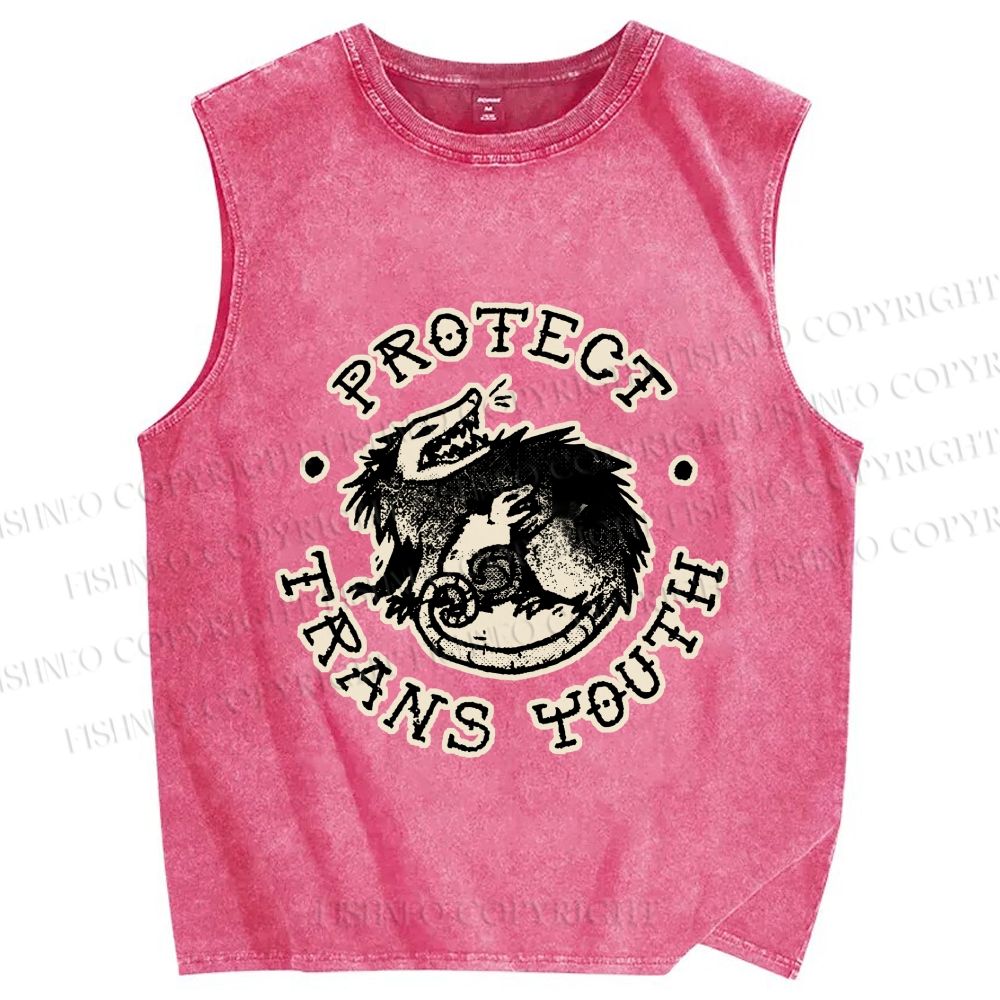 Unisex Pride Protect Trans Youth Opossum Printed Washed Tank Top