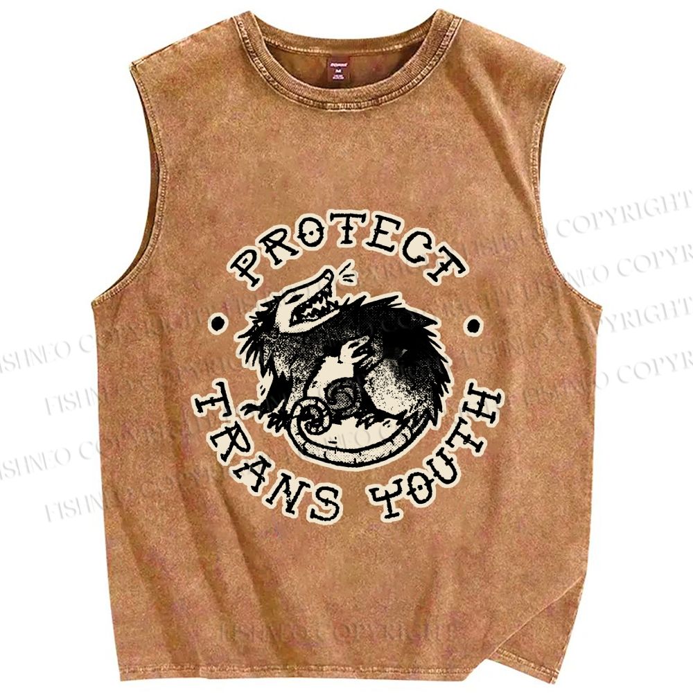 Unisex Pride Protect Trans Youth Opossum Printed Washed Tank Top