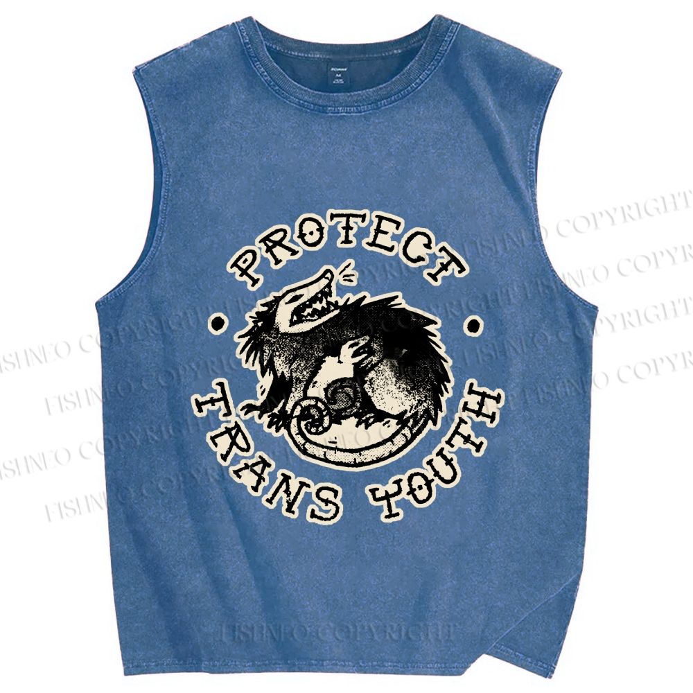 Unisex Pride Protect Trans Youth Opossum Printed Washed Tank Top