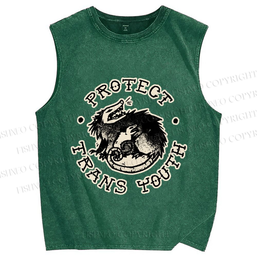 Unisex Pride Protect Trans Youth Opossum Printed Washed Tank Top