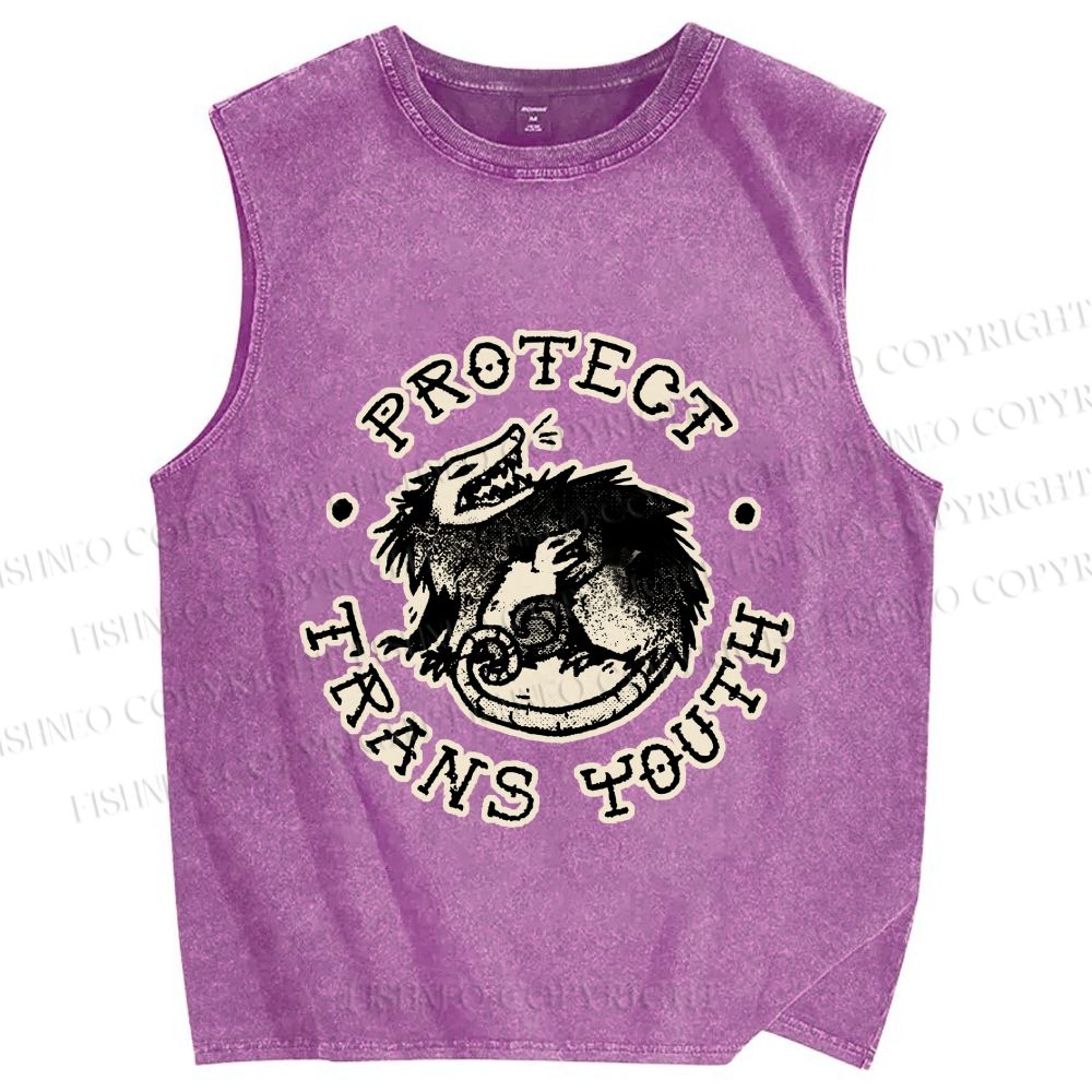 Unisex Pride Protect Trans Youth Opossum Printed Washed Tank Top