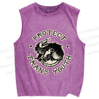 Unisex Pride Protect Trans Youth Opossum Printed Washed Tank Top