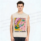 Unisex Yayoi Kusama Weird Face Printed Washed Tank Top