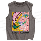 Unisex Yayoi Kusama Weird Face Printed Washed Tank Top