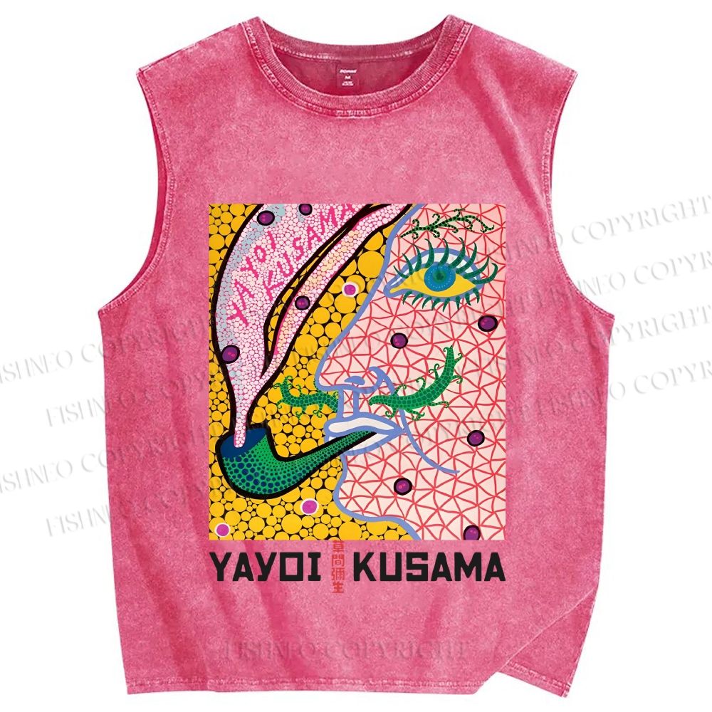 Unisex Yayoi Kusama Weird Face Printed Washed Tank Top