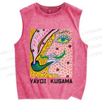 Unisex Yayoi Kusama Weird Face Printed Washed Tank Top