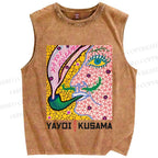 Unisex Yayoi Kusama Weird Face Printed Washed Tank Top