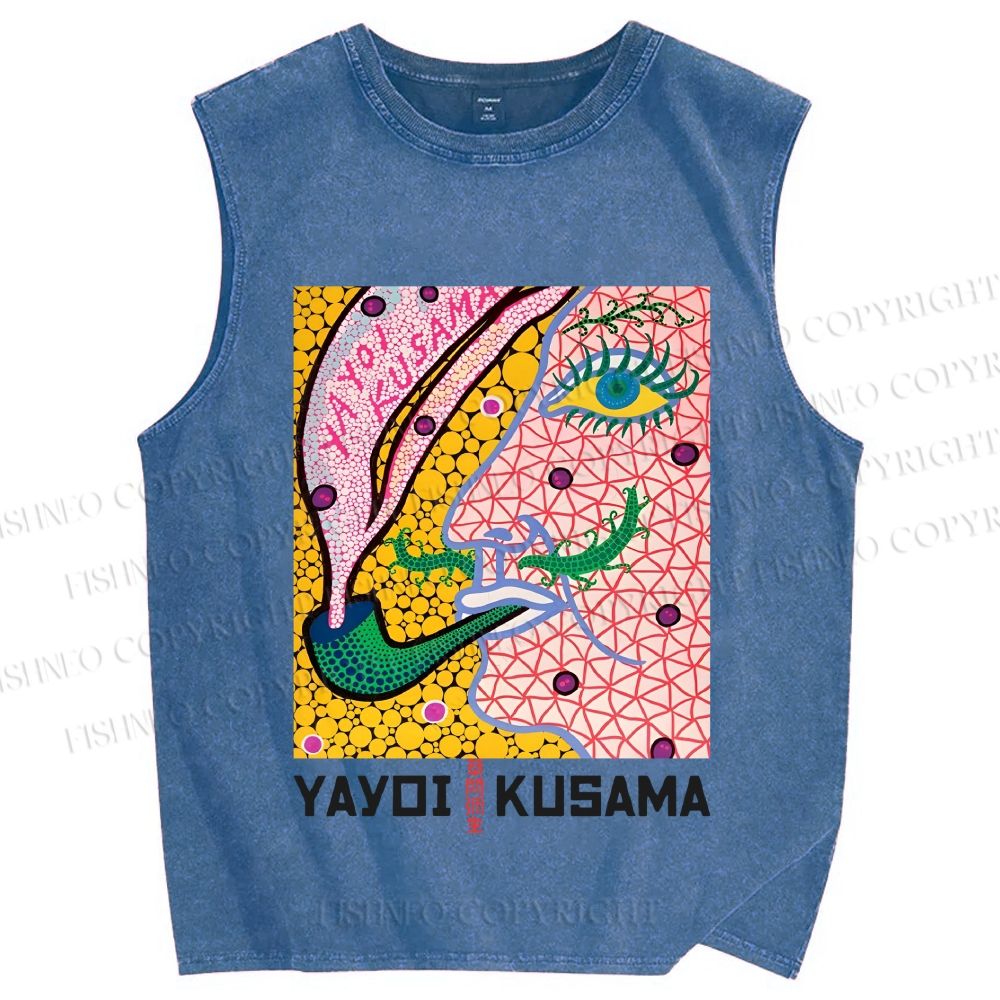 Unisex Yayoi Kusama Weird Face Printed Washed Tank Top