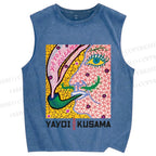 Unisex Yayoi Kusama Weird Face Printed Washed Tank Top