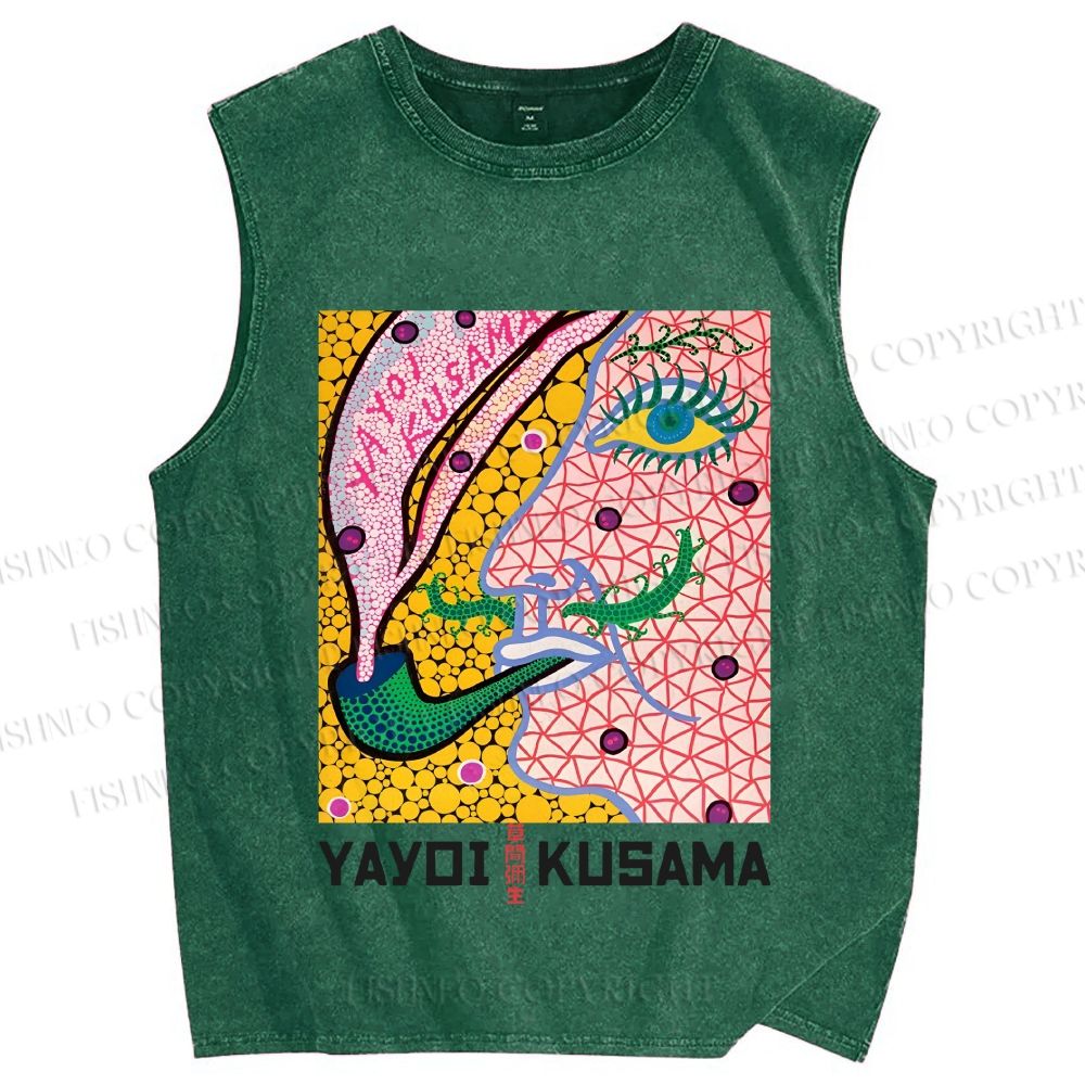 Unisex Yayoi Kusama Weird Face Printed Washed Tank Top