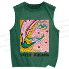 Unisex Yayoi Kusama Weird Face Printed Washed Tank Top