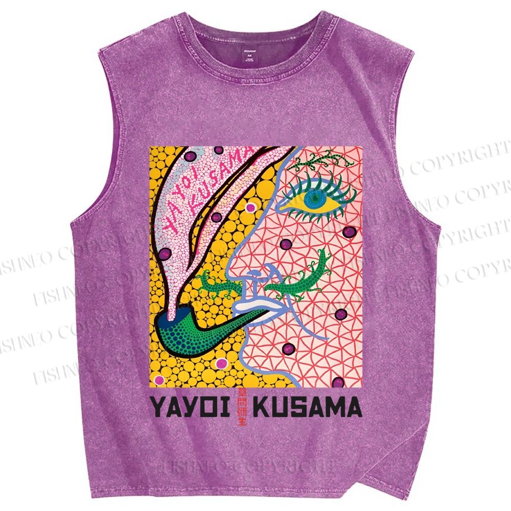 Unisex Yayoi Kusama Weird Face Printed Washed Tank Top