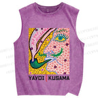 Unisex Yayoi Kusama Weird Face Printed Washed Tank Top
