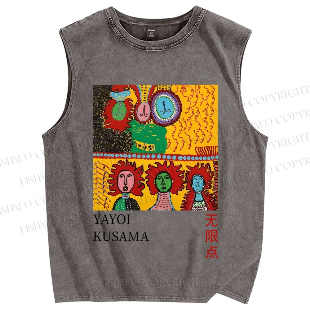 Unisex Yayoi Kusama Abstract Face Printed Washed Tank Top
