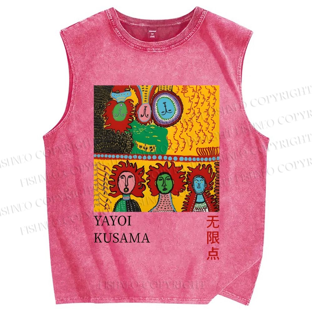 Unisex Yayoi Kusama Abstract Face Printed Washed Tank Top