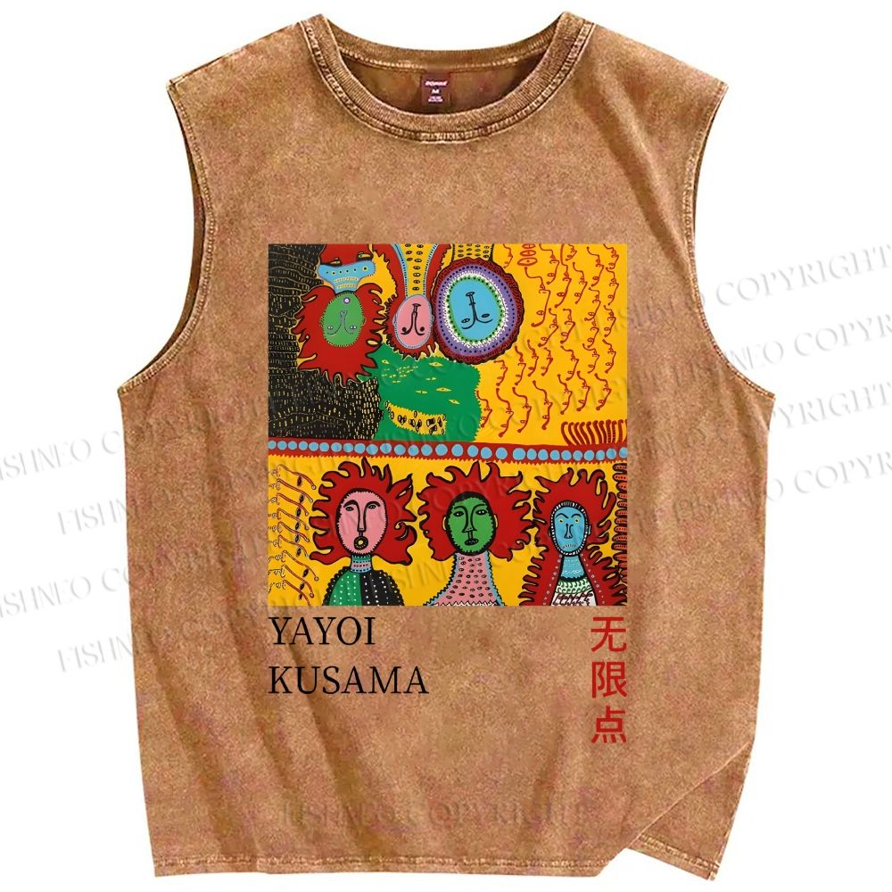 Unisex Yayoi Kusama Abstract Face Printed Washed Tank Top