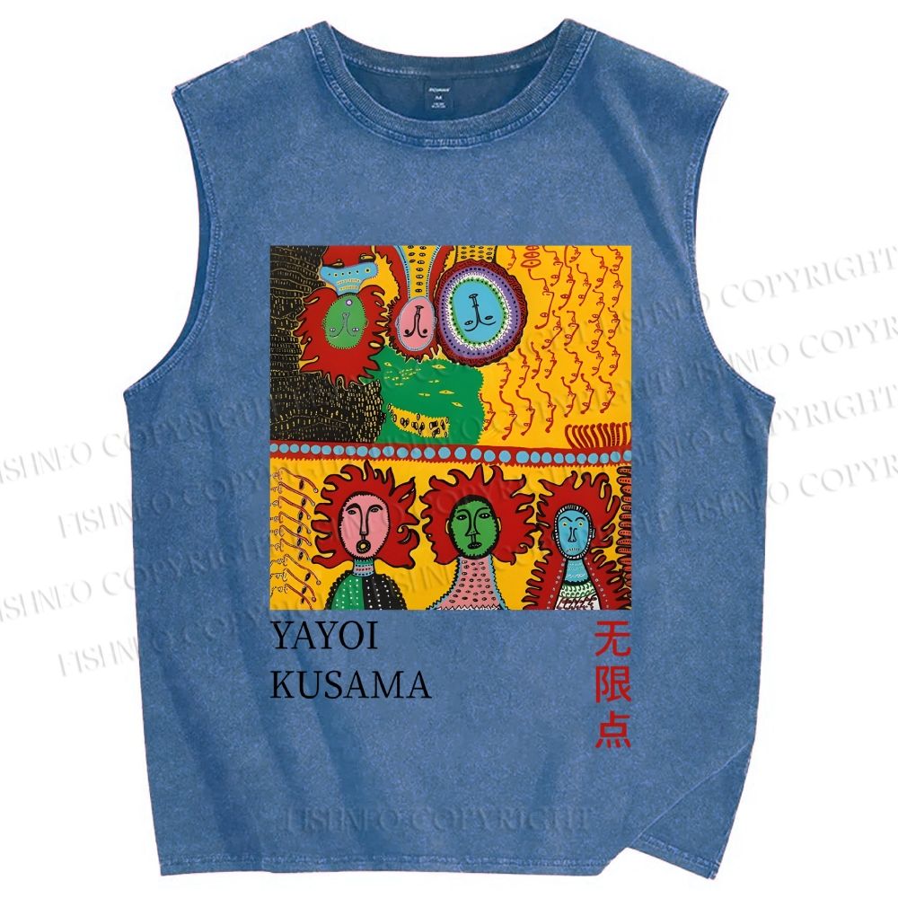 Unisex Yayoi Kusama Abstract Face Printed Washed Tank Top