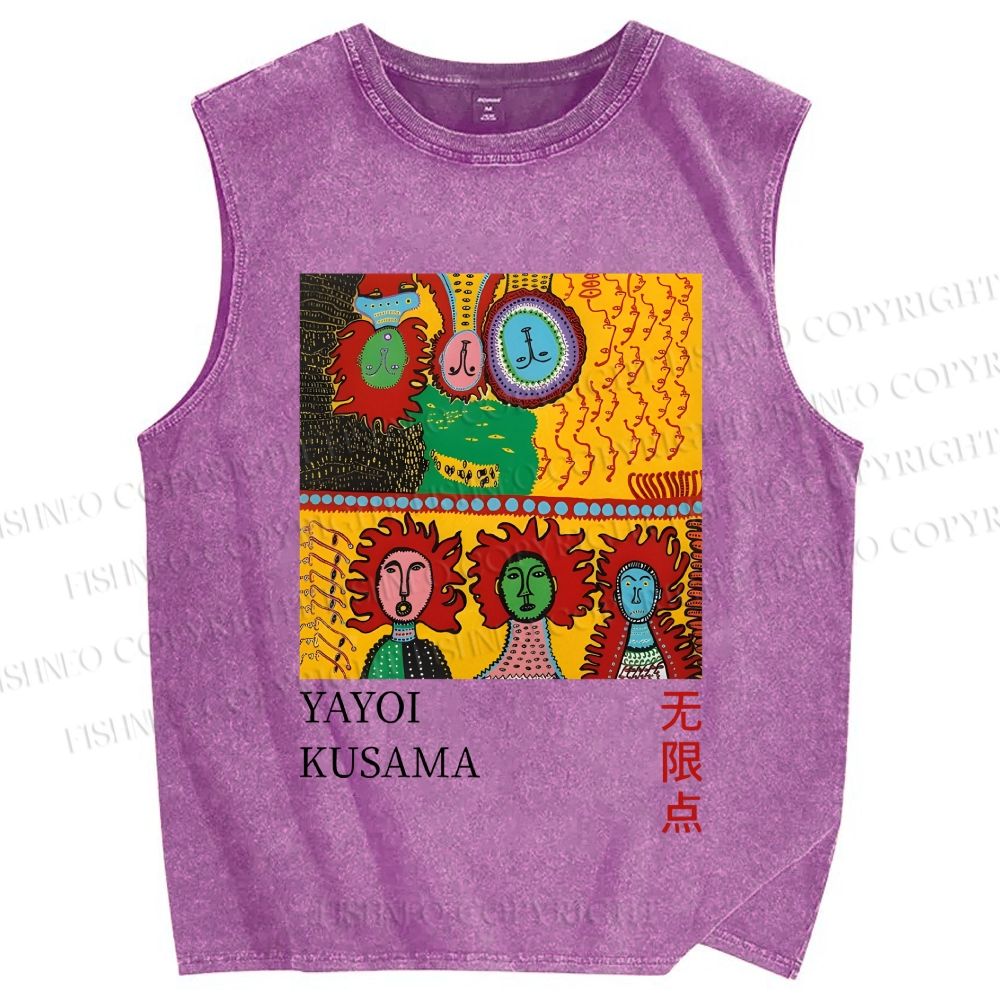 Unisex Yayoi Kusama Abstract Face Printed Washed Tank Top