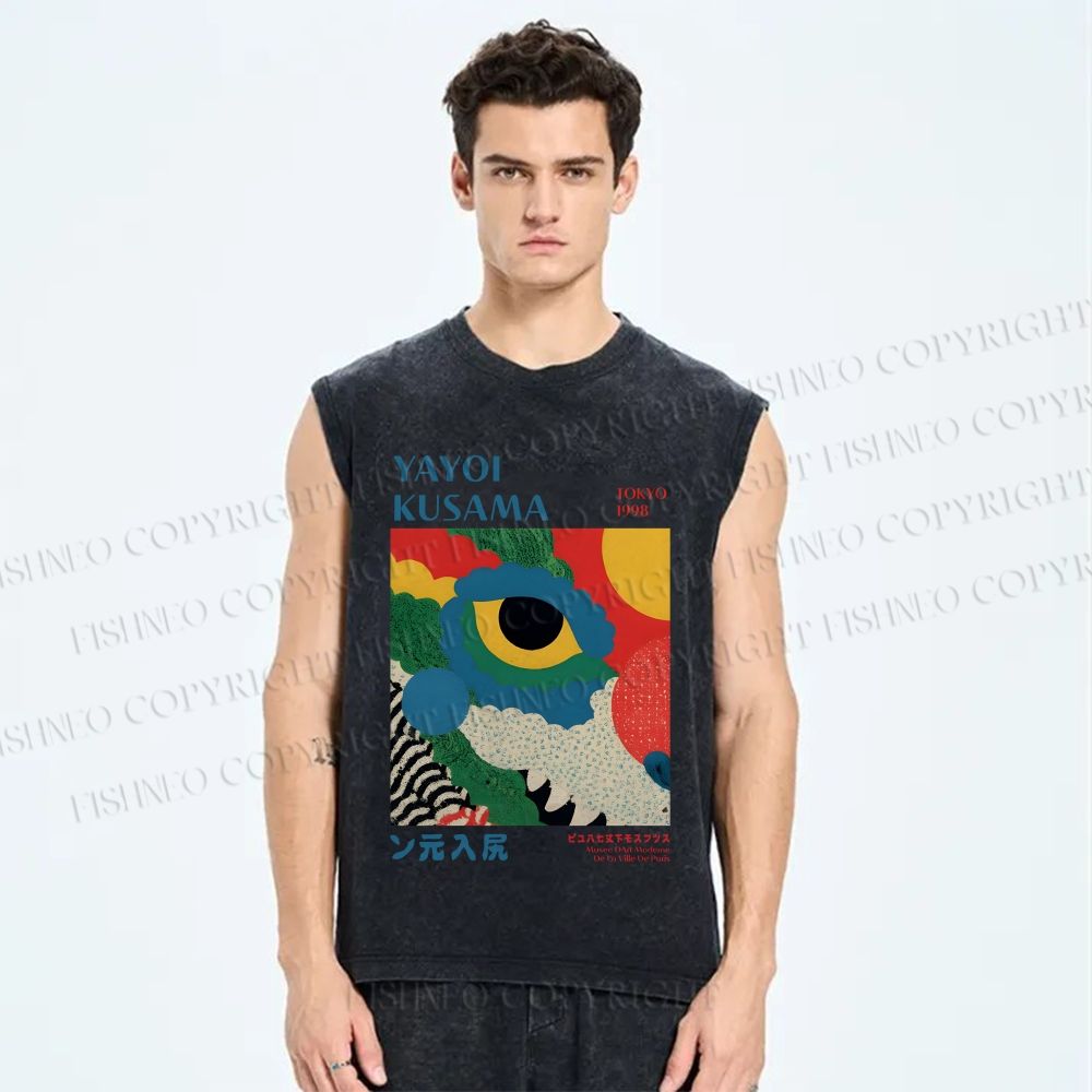 Unisex Yayoi Kusama Eye Graffiti Printed Washed Tank Top