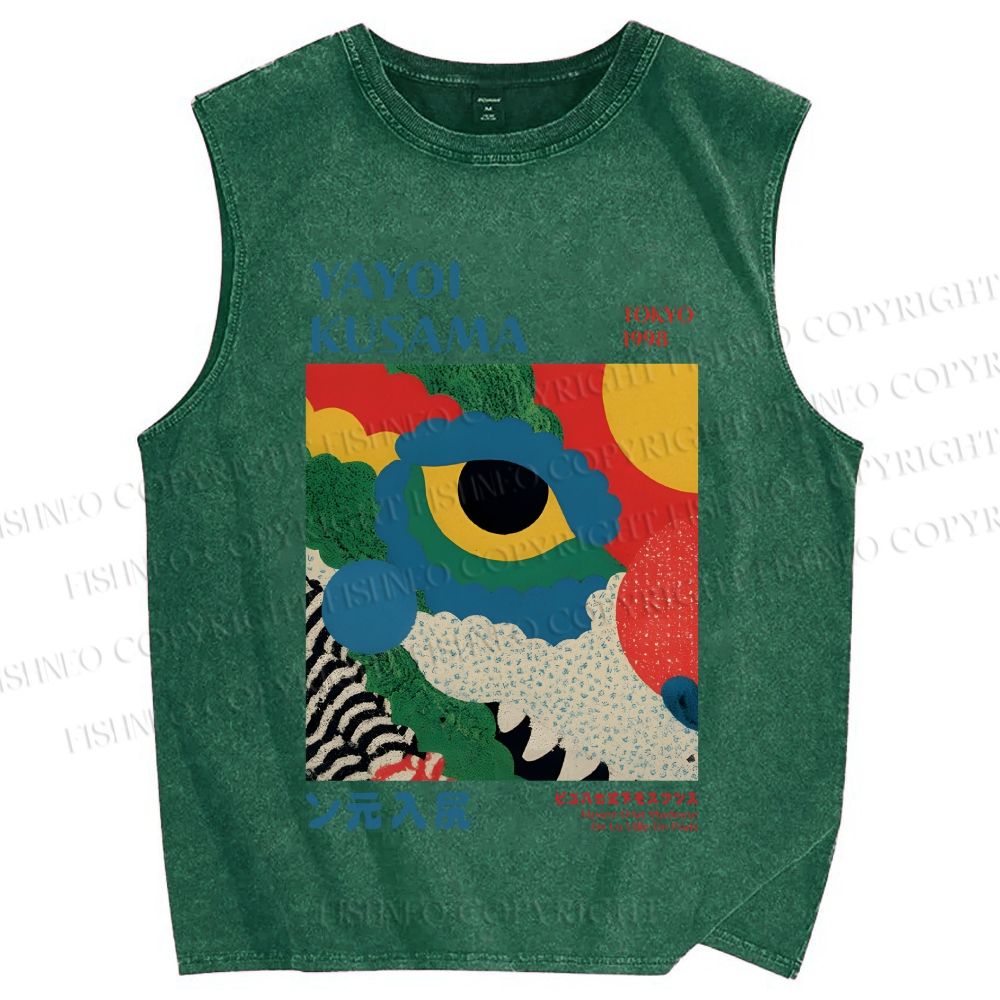 Unisex Yayoi Kusama Eye Graffiti Printed Washed Tank Top