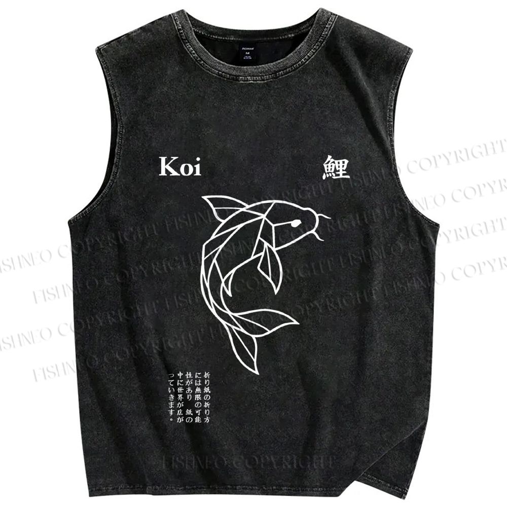 Unisex Koi Fish Printed Washed Tank Top