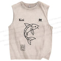 Unisex Koi Fish Printed Washed Tank Top