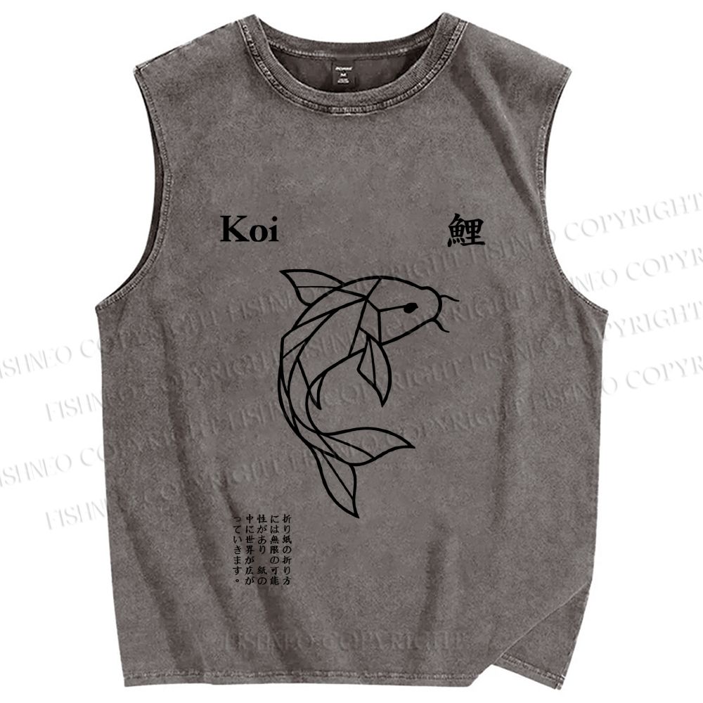 Unisex Koi Fish Printed Washed Tank Top