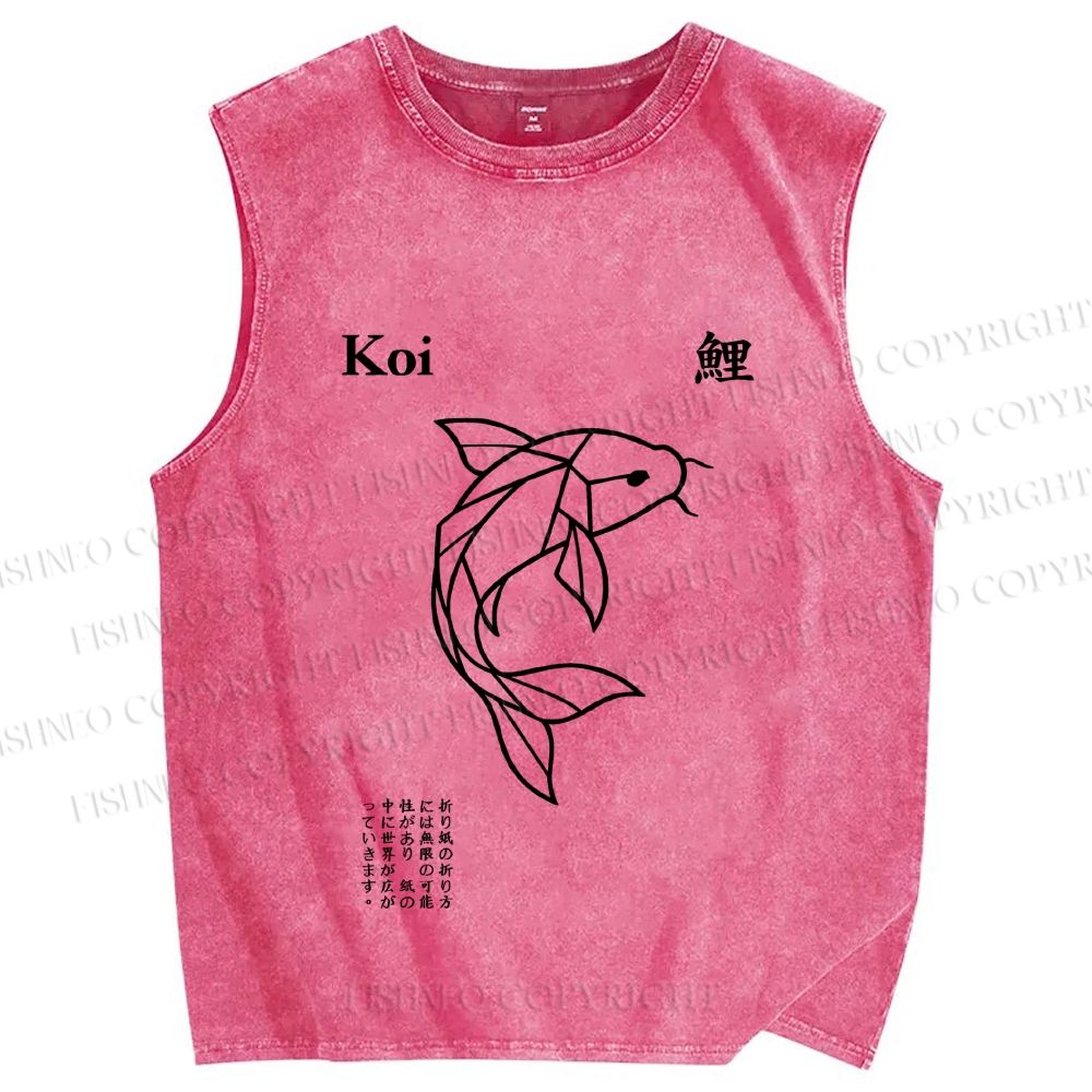 Unisex Koi Fish Printed Washed Tank Top