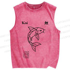 Unisex Koi Fish Printed Washed Tank Top
