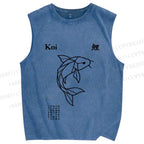 Unisex Koi Fish Printed Washed Tank Top