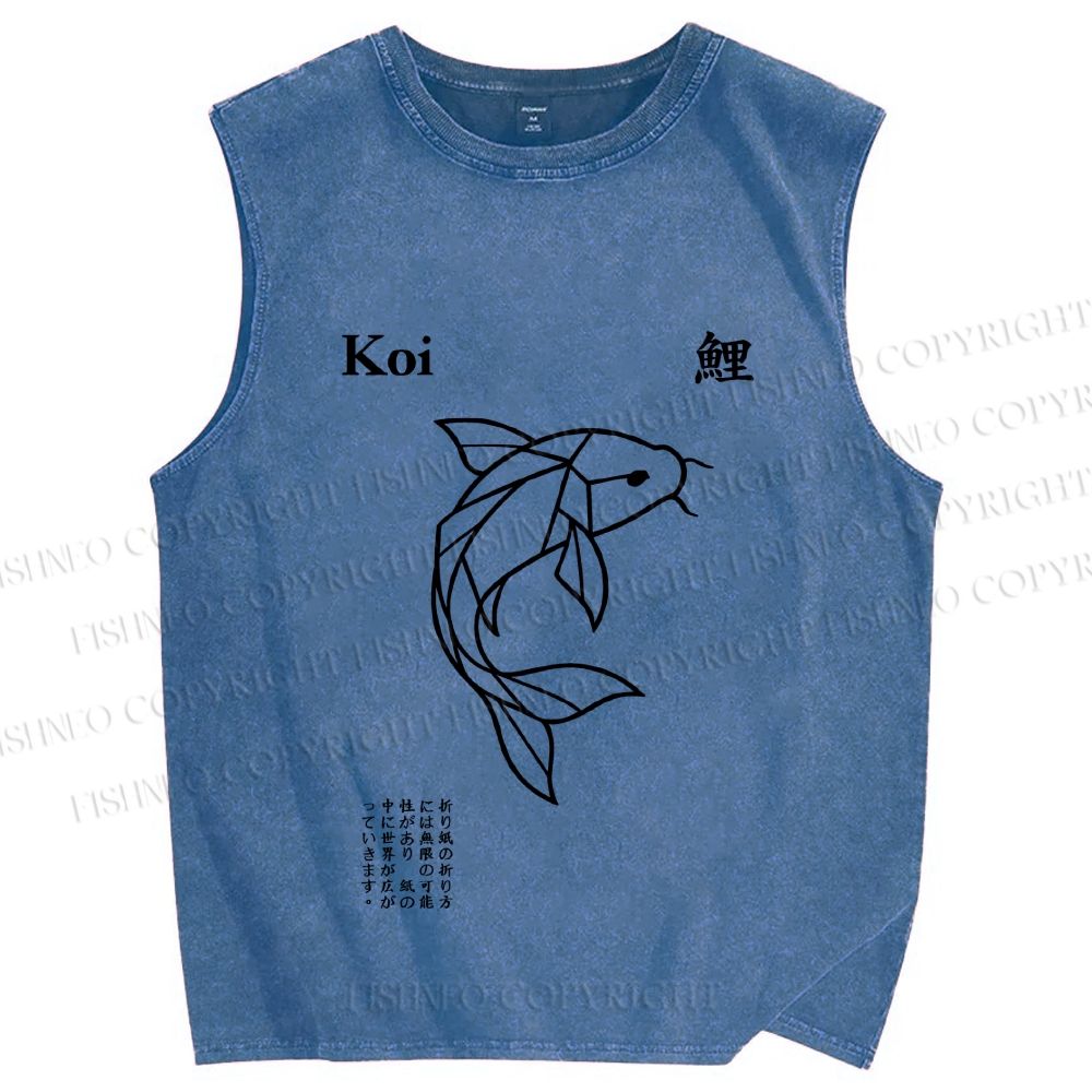 Unisex Koi Fish Printed Washed Tank Top