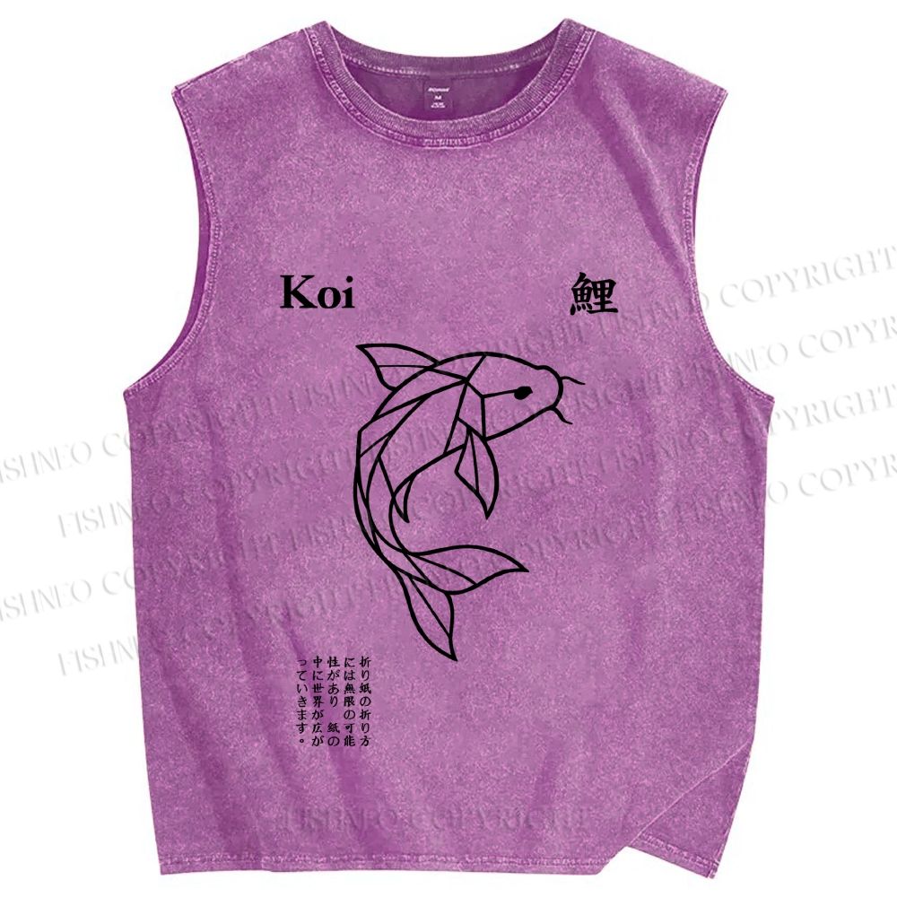 Unisex Koi Fish Printed Washed Tank Top