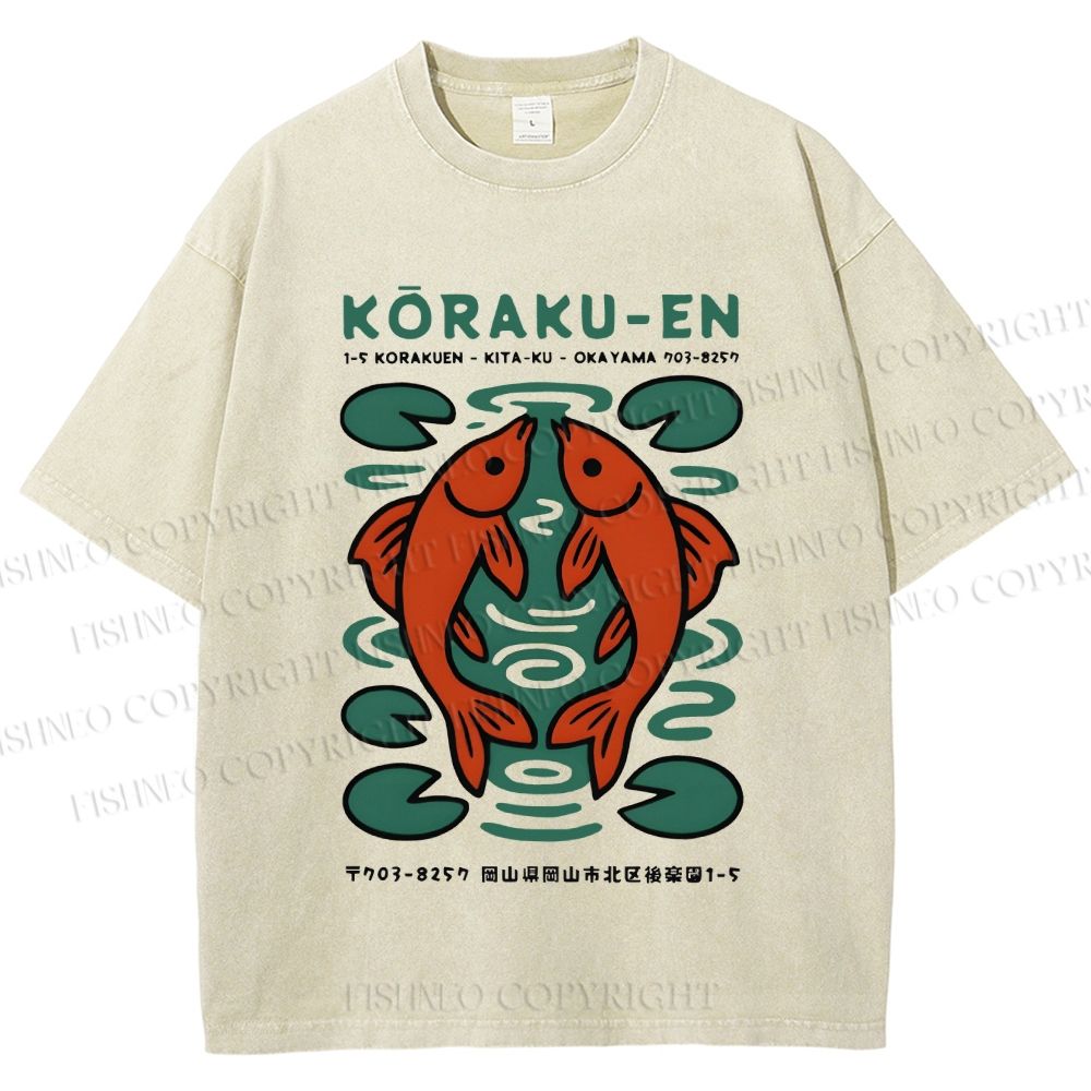 Unisex Korakuen Garden Fish Printed Washed Tee